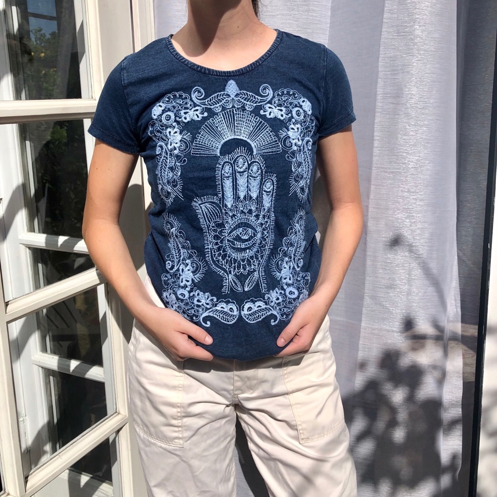 Lucky Lotus navy embroidered top
